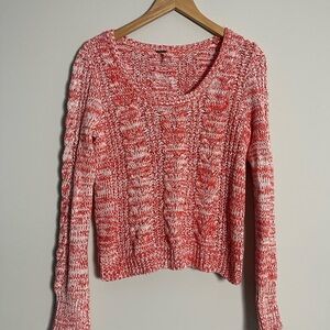 Free People | Orange White Cozy Cotton Chunky Cable Knit Sweater, M